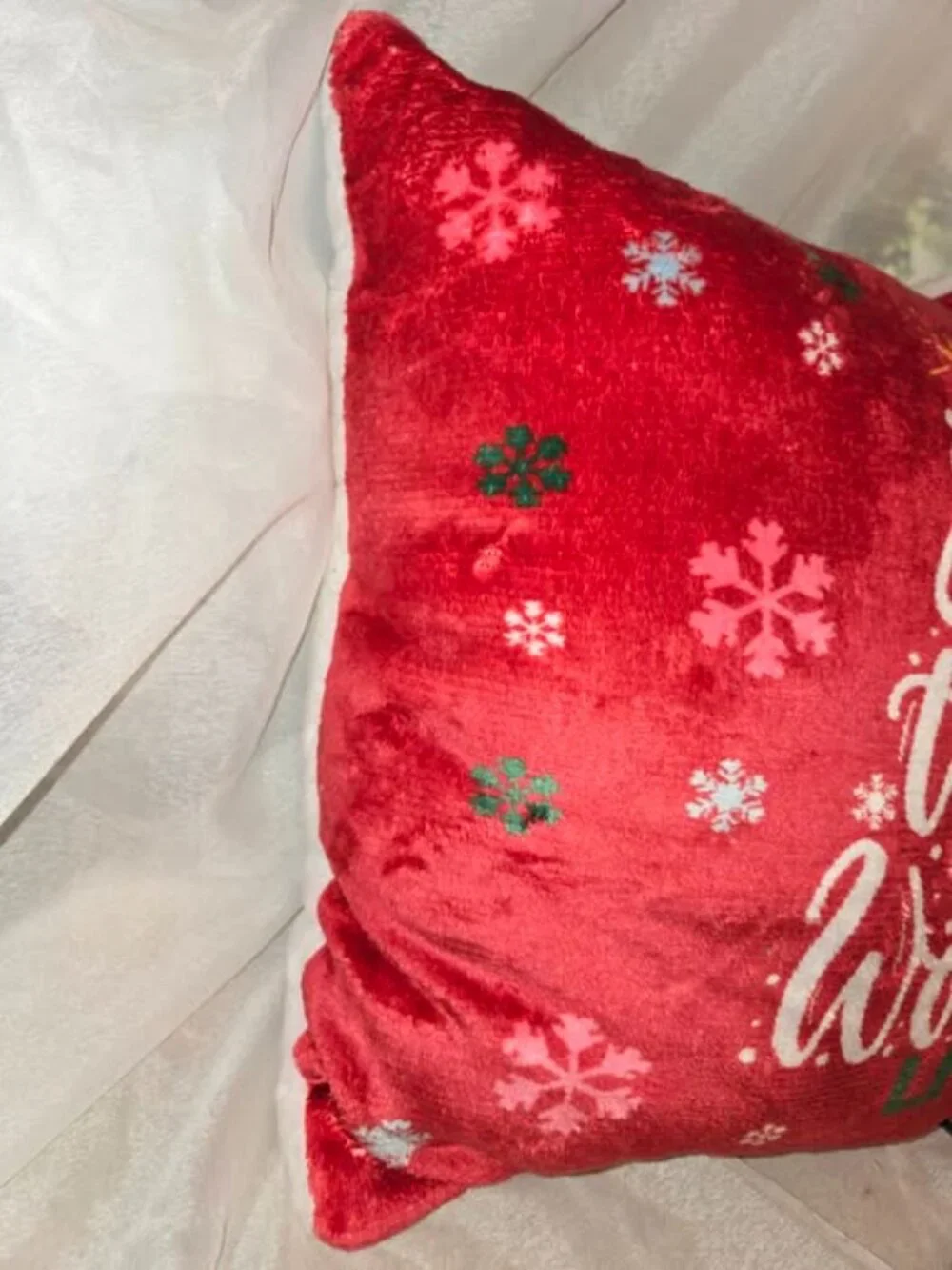 Joyland joy to the world Plush Christmas Pillow Multicolor Snowflakes